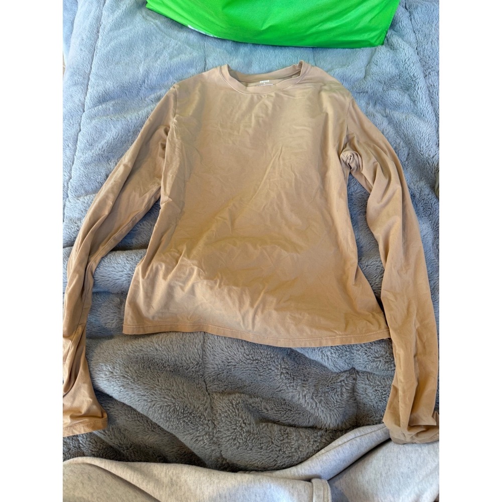 Skims Fits Everybody Long Sleeve T-Shirt Ochre Tan Crew Neck Stretch Top Womens